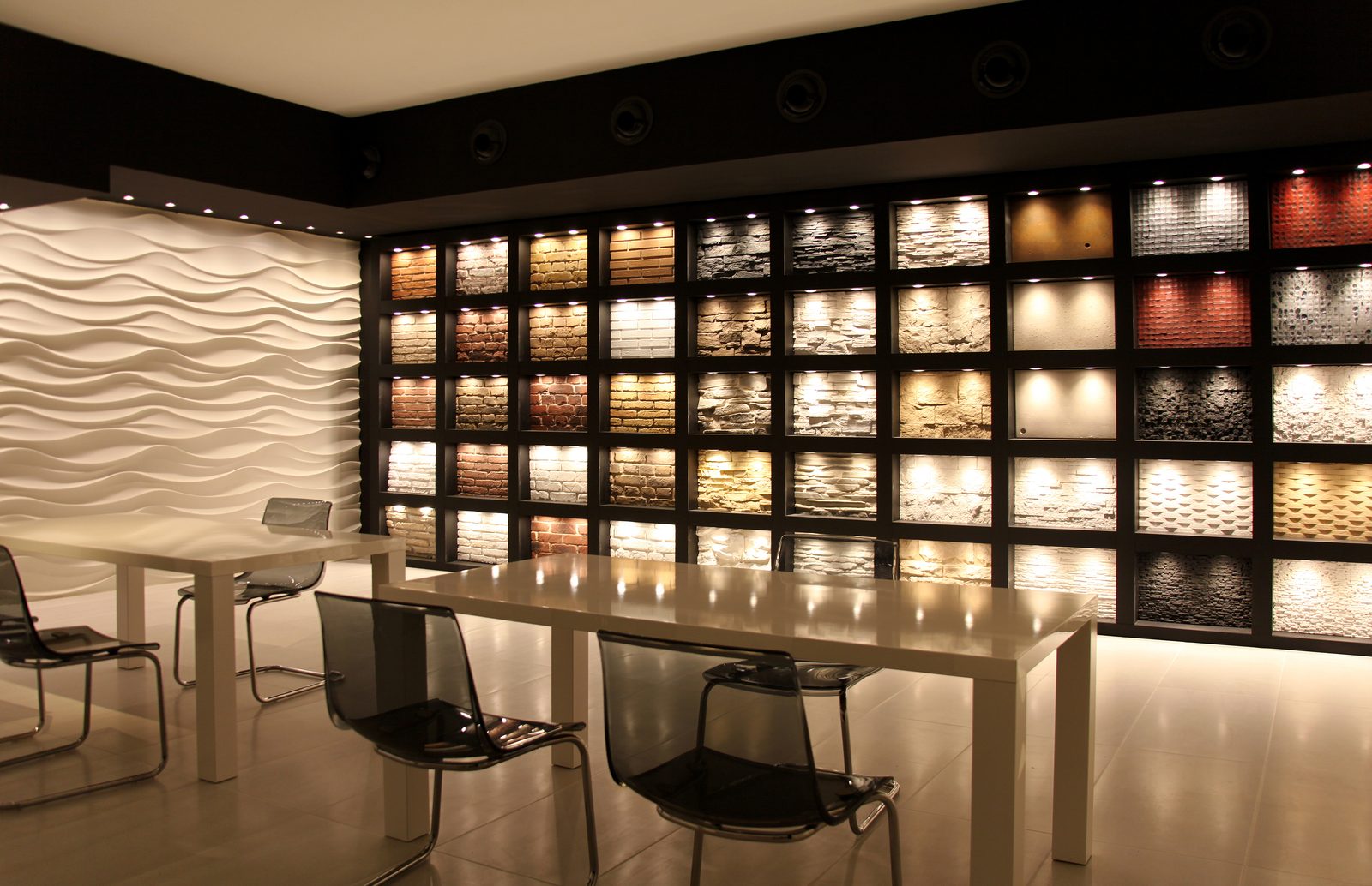 PanelPiedra® showroom with illuminated decorative stone panels