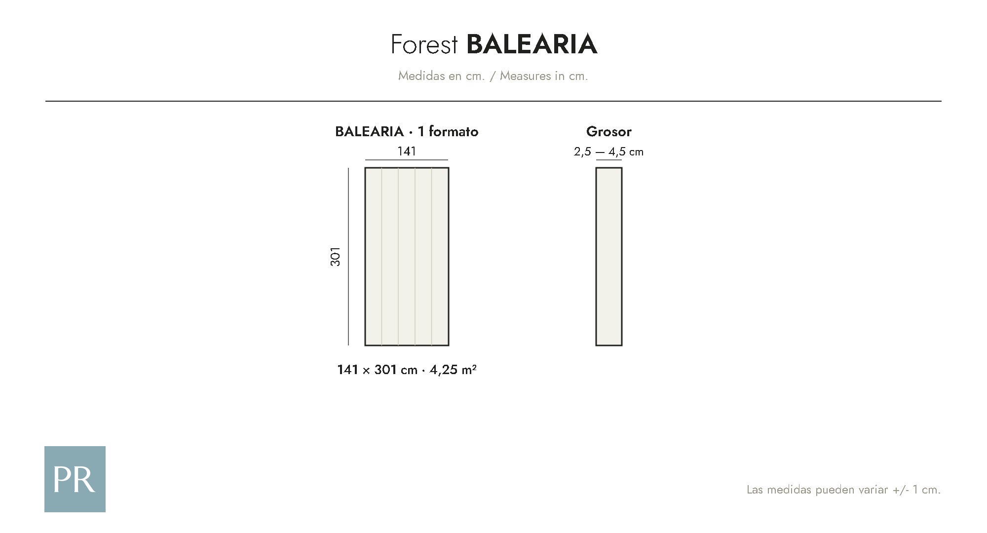 Panel dimensions drawing Balearia (cm)