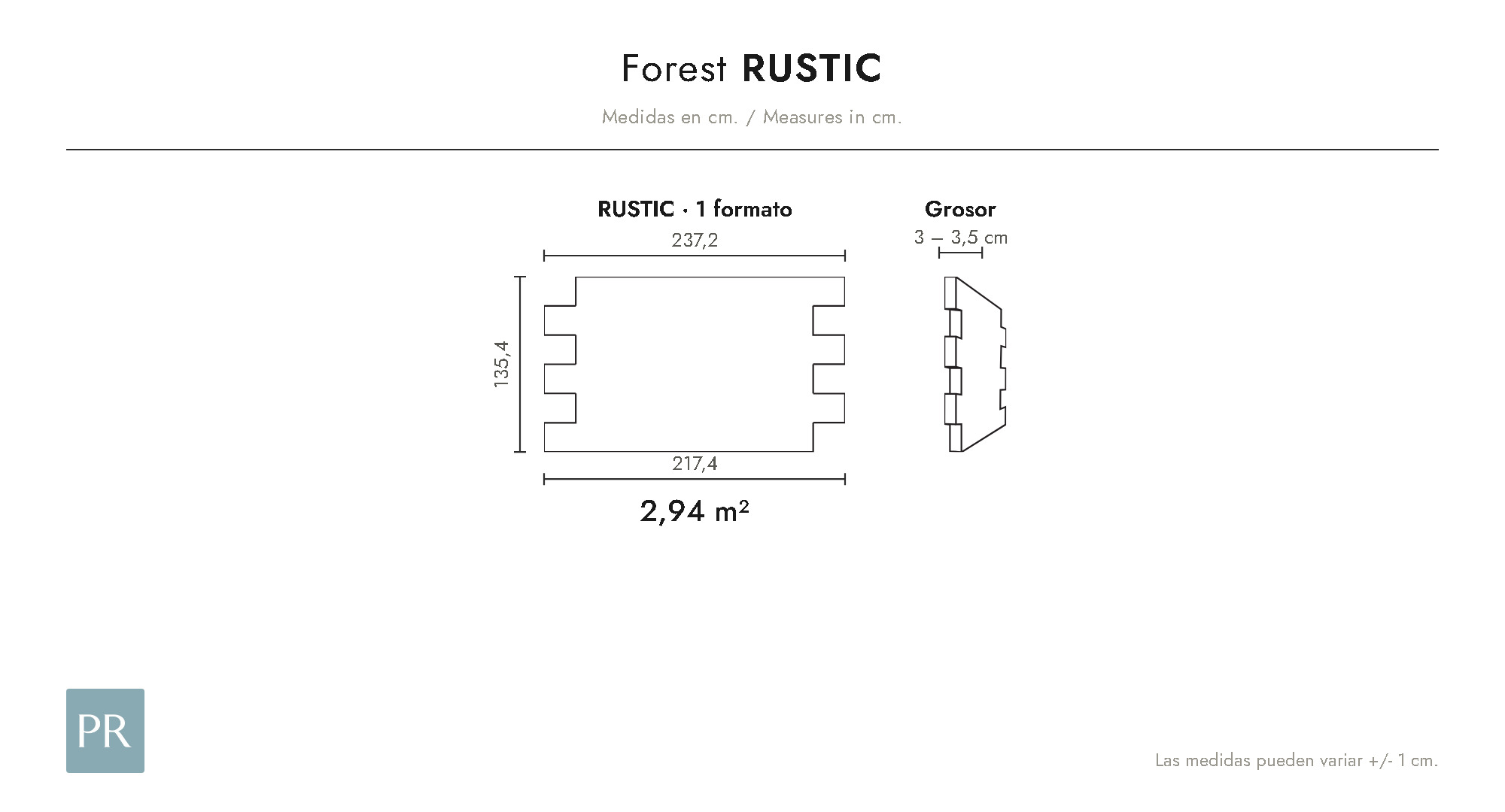 Croquis coté du panneau Rustic (cm)