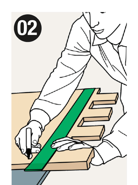 Step 2 of the installation: Use a rule to help you, then mark the area to be cut with a marker pen.