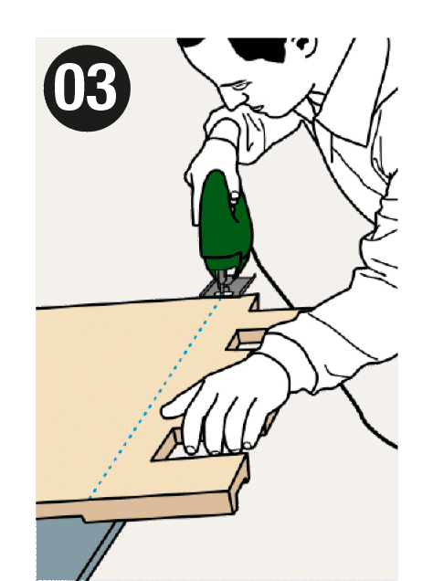 Step 3 of the installation: With interlocking panels, start by cutting one end of the surface along the line you have drawn.