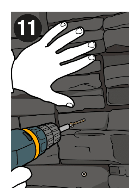 Step 11 of the installation: Repeat the same steps with every panel until the wall is covered, always placing the screws where they are easy to conceal.