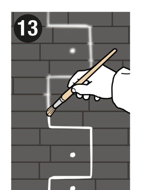 Step 13 of the installation: After filling, texture the joints: run a fine, damp brush over the joints and holes to even out the texture.