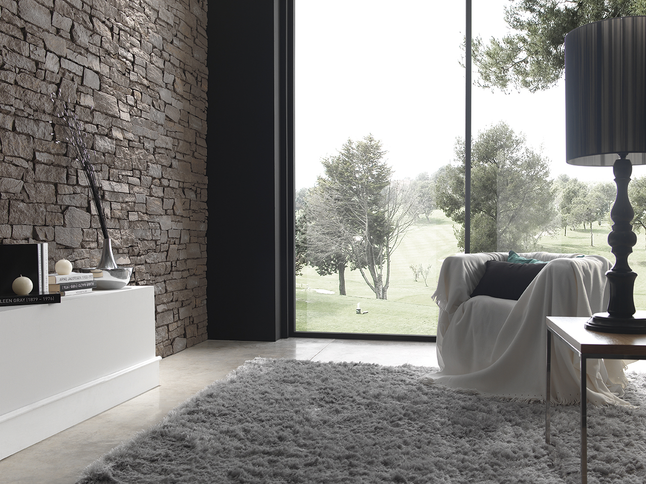 decoración habitación relajante con paneles decorativos de panel piedra