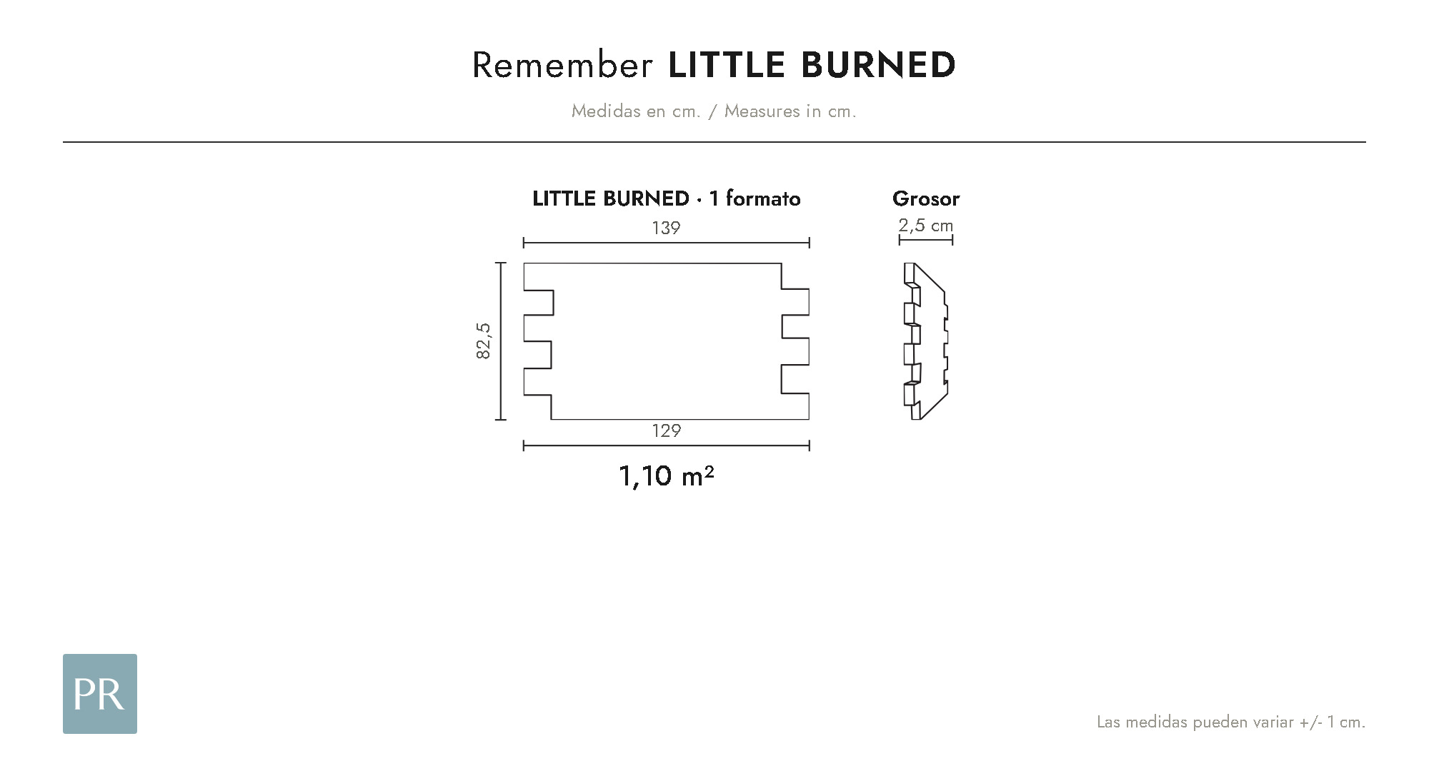 Panel dimensions drawing Little Burned (cm)
