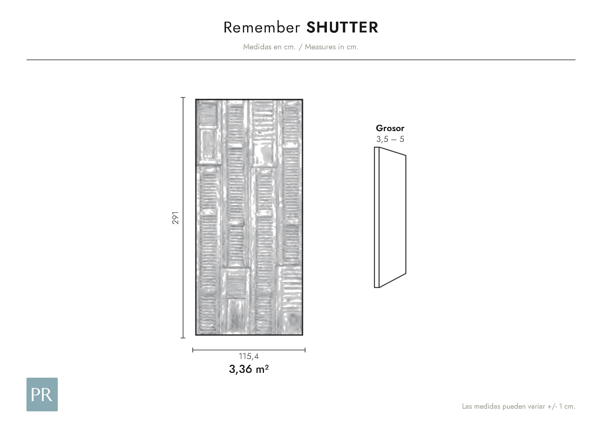 Croquis de medidas del panel Shutter (cm)