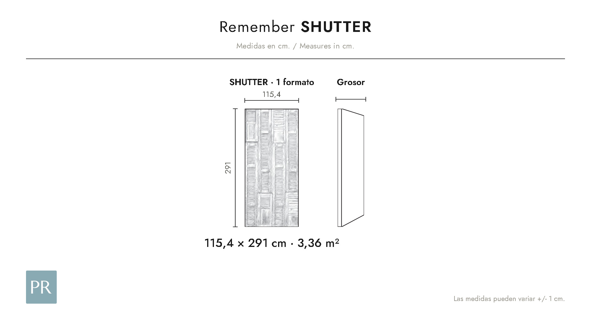 Panel dimensions drawing Shutter (cm)