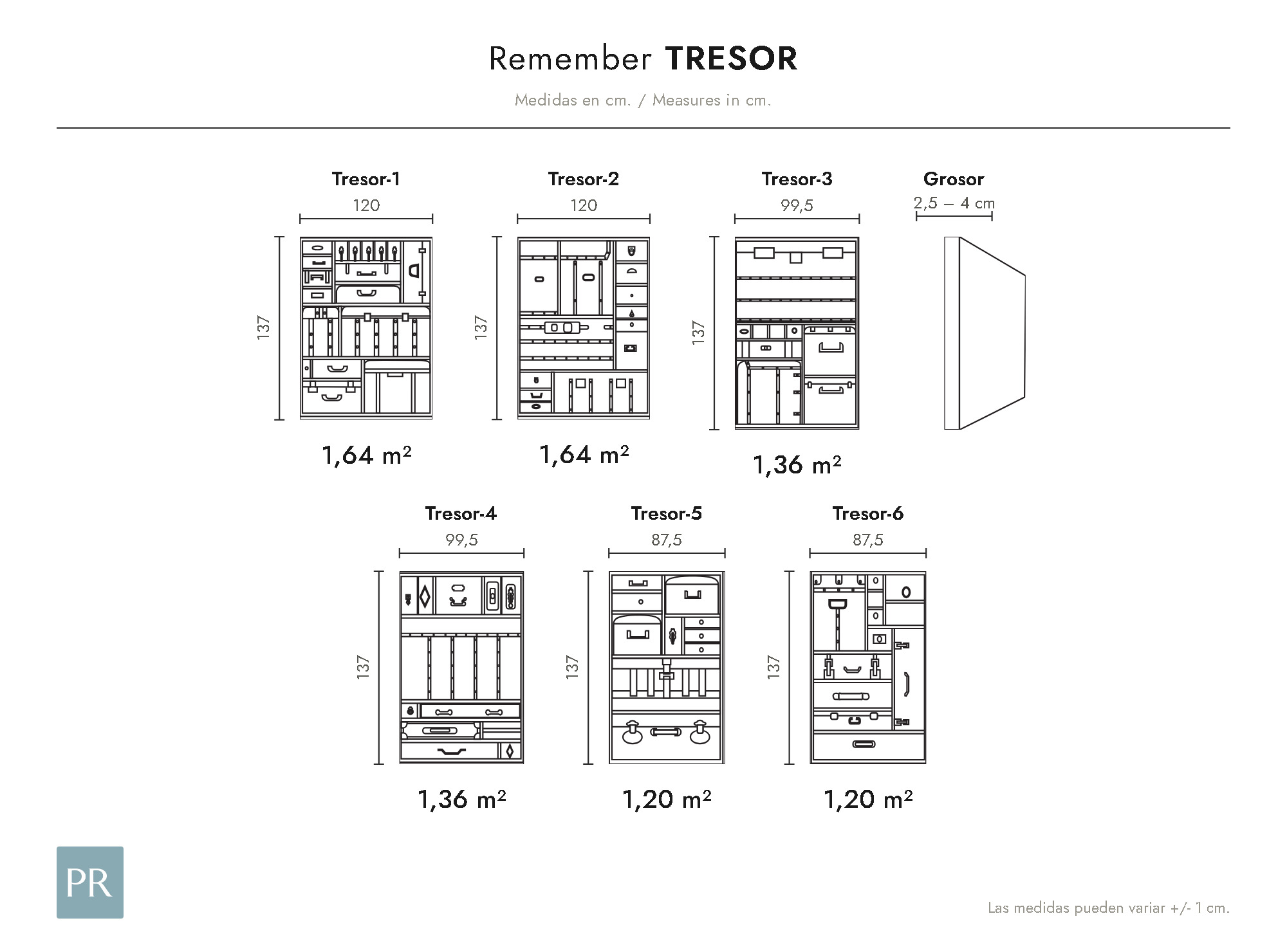 Panel dimensions drawing Tresor (cm)