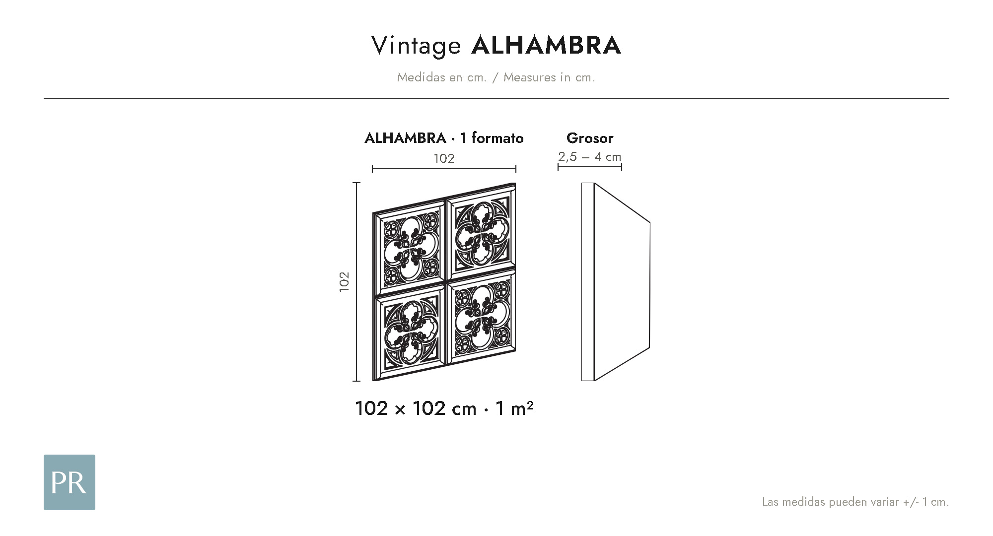 Croquis coté du panneau Alhambra (cm)