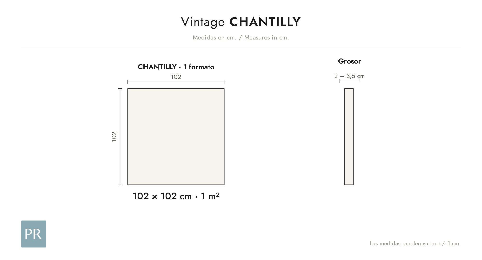 Panel dimensions drawing Chantilly (cm)