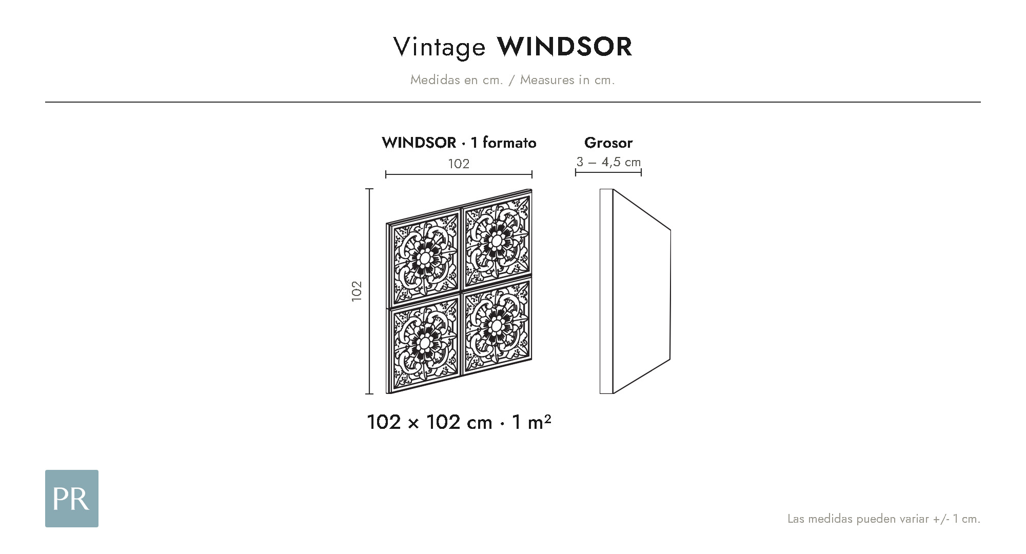 Croquis coté du panneau Windsor (cm)